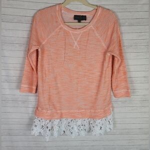 SUNDAYS IN BROOKLYN MIXED MEDIA CROCHET HEM SWEATSHIRT, SZ XS